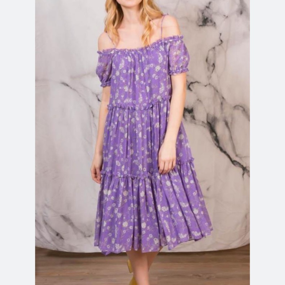 Ulla Johnson Sierra Dress Silk Floral Size 4 Size 6 Medium Iris Off Shoulder